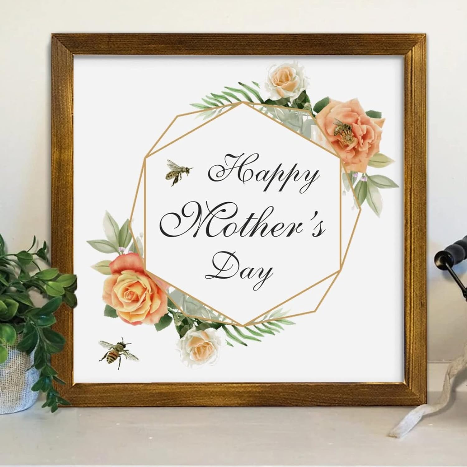 Mothers Day Wood Frame Sign with Floral Wreath 1