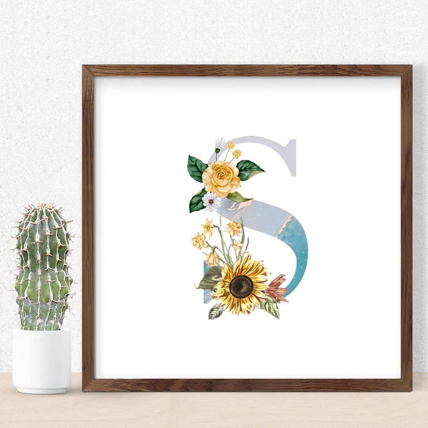 Blue Monogram Initial Letter S Framed Wall Art Sign