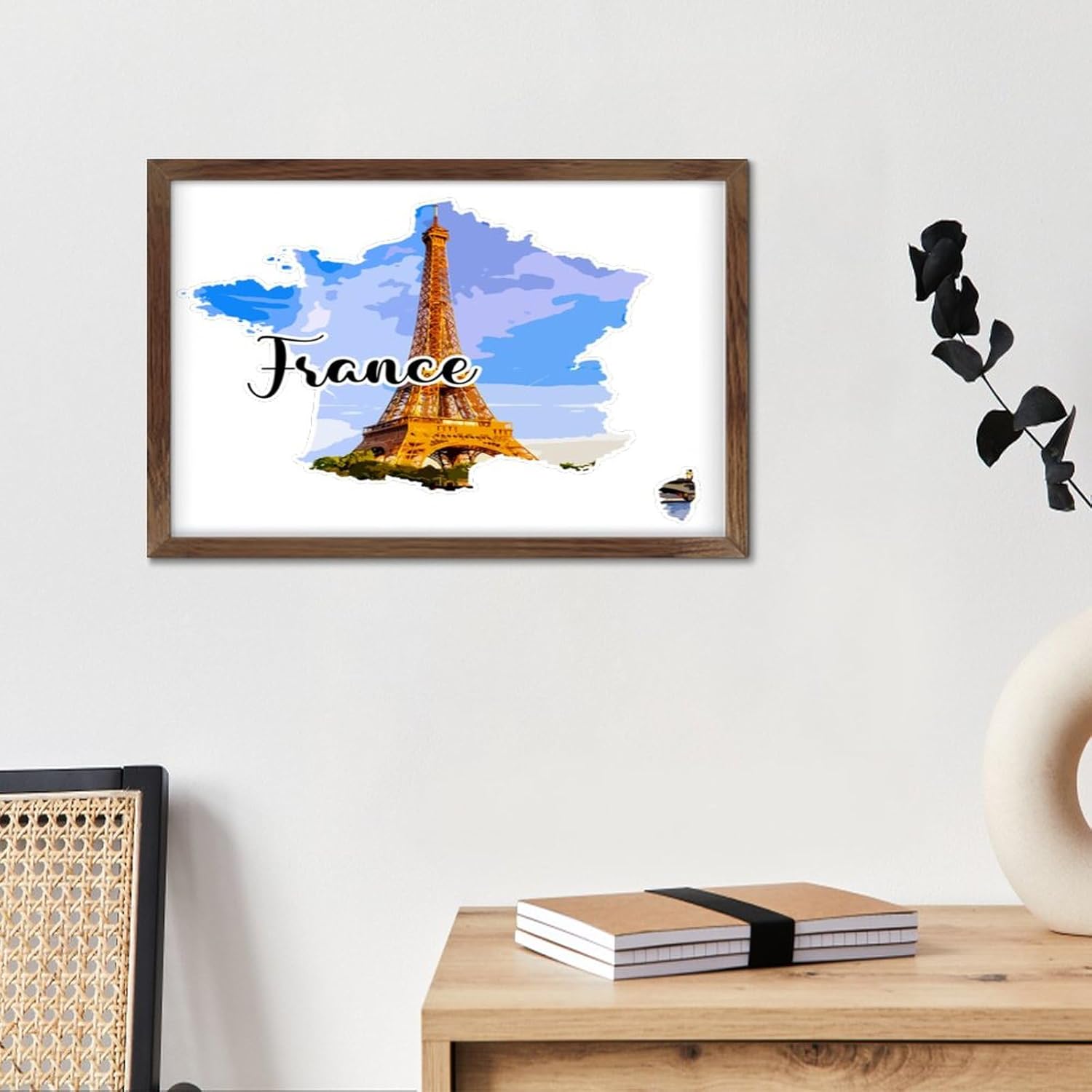France Framed Wood Sign Plaque Wall Art Decor