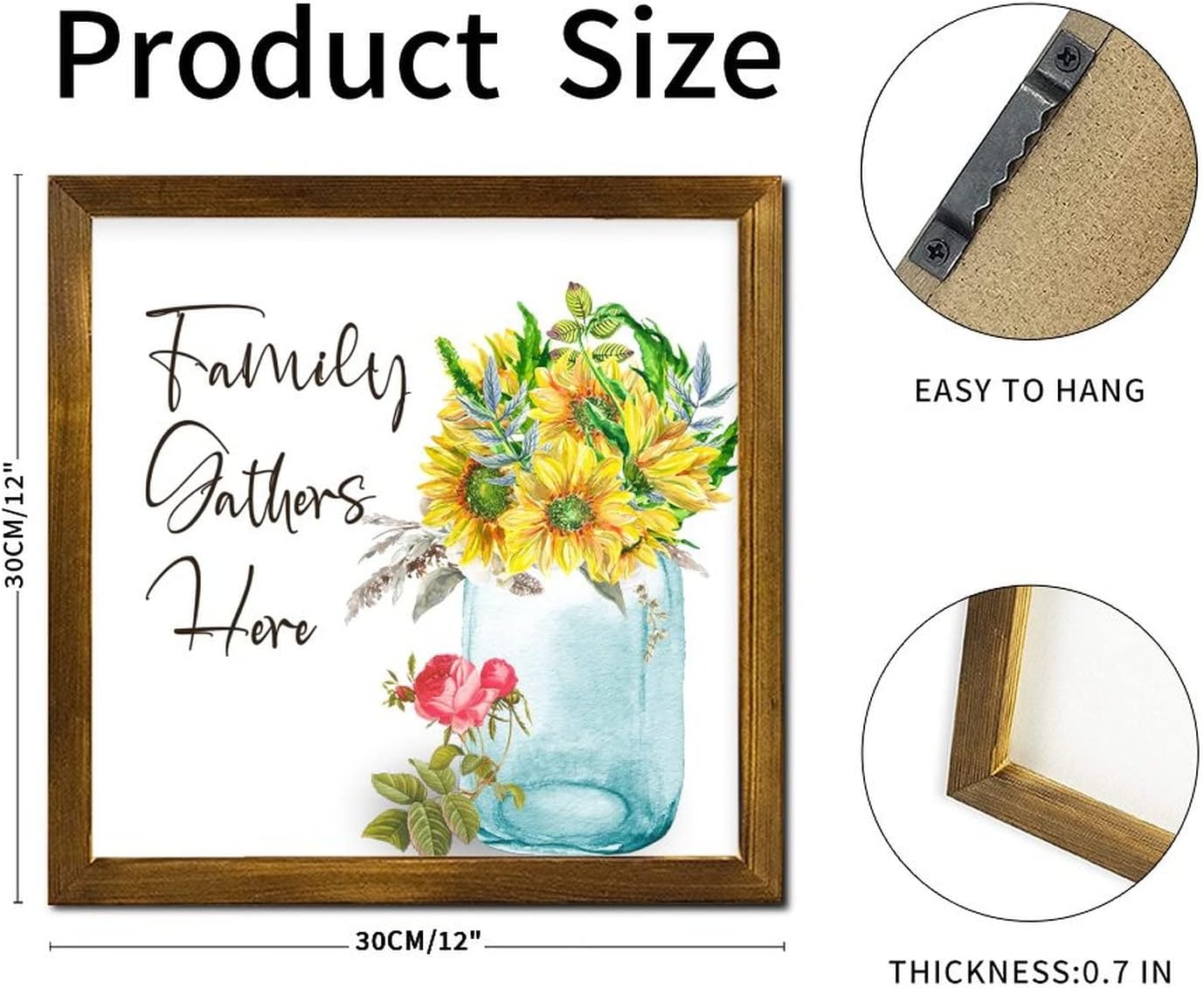 Family Gathers Here Wood Framed Spring Sunflower Wall Decor