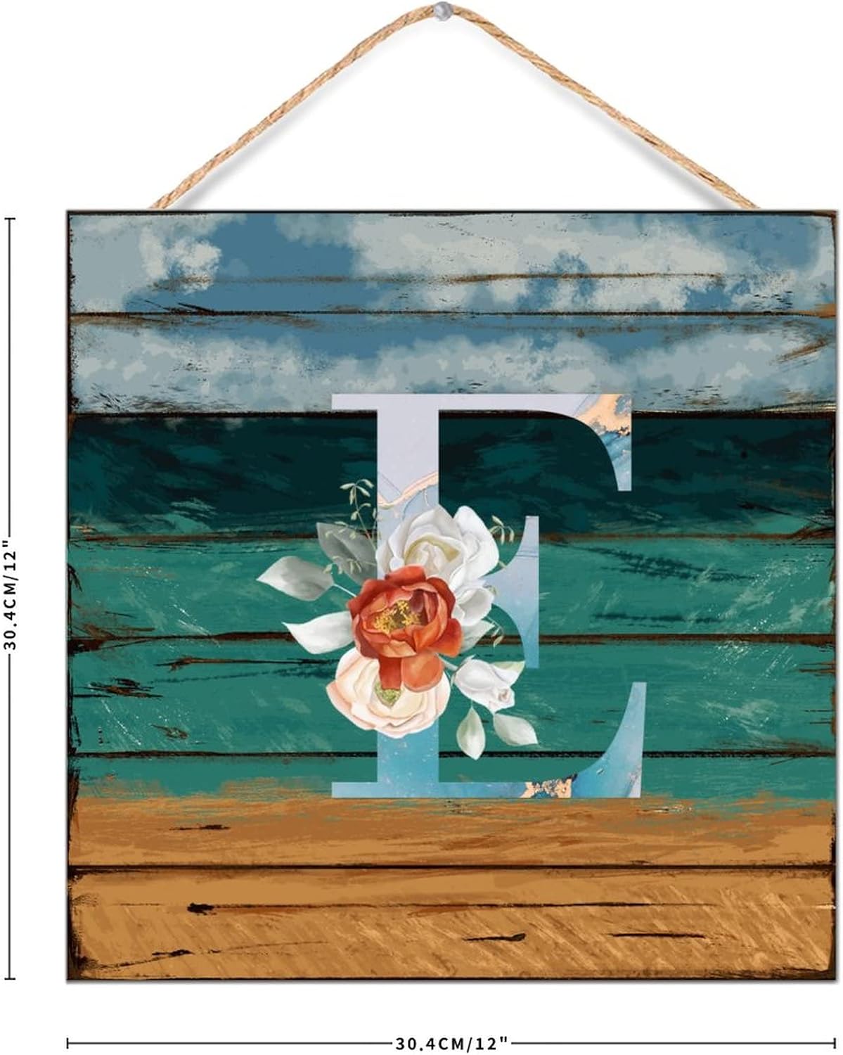 Initial Letter E Blue Monogram Wood Wall Sign