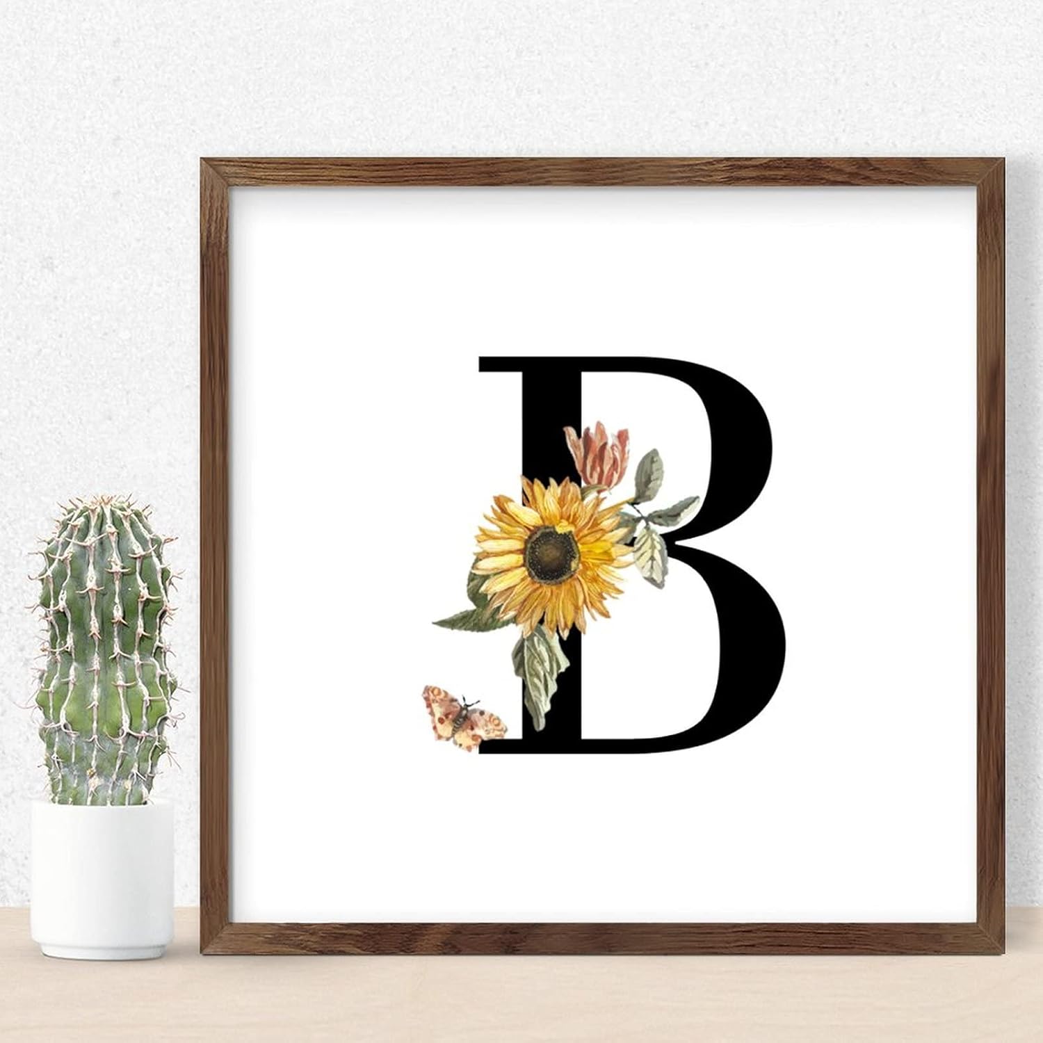 Nintydays Black Monogram Initial Letter B Wooden Wall Table Sign