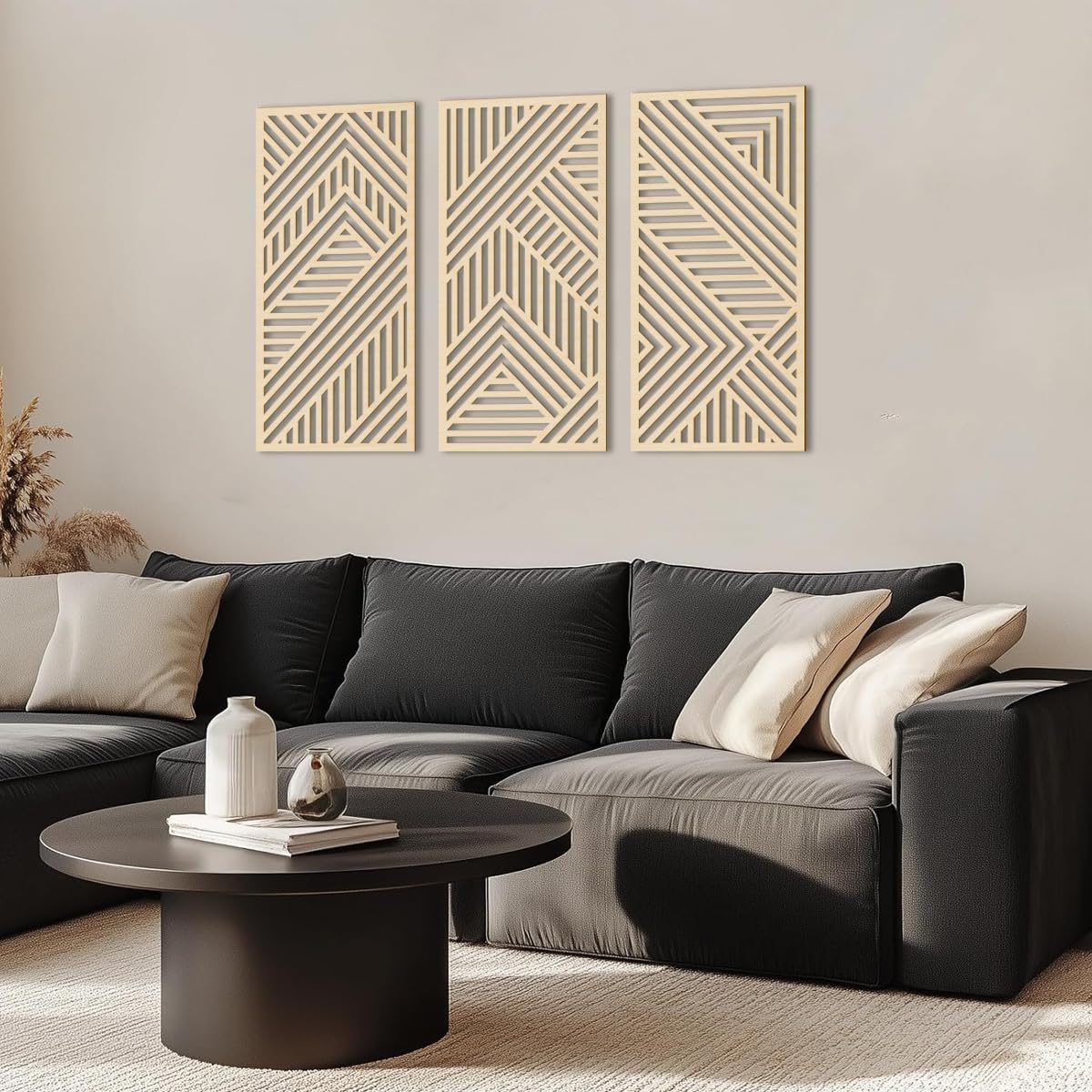 BINCUE 3D Geometry Wood Wall Art Decor 3 Panels