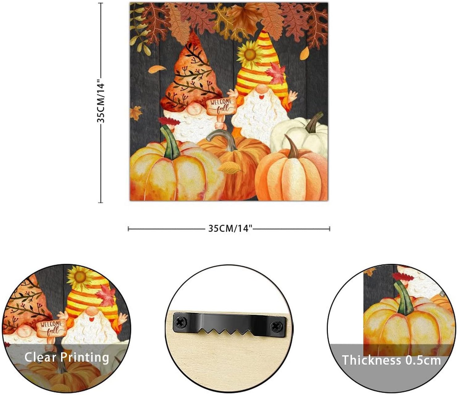 Welcome Fall Gnome Wooden Wall Sign 14x14in