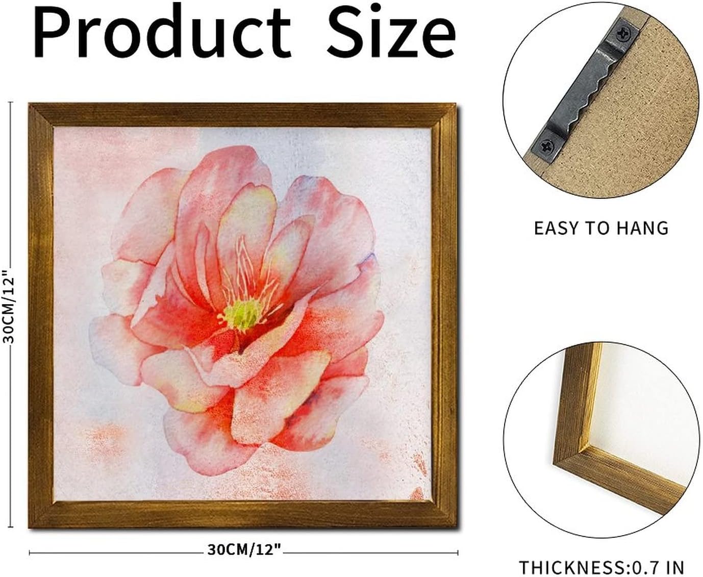 Retro Orange Hibiscus Flower Framed Wooden Sign 12x12 inch