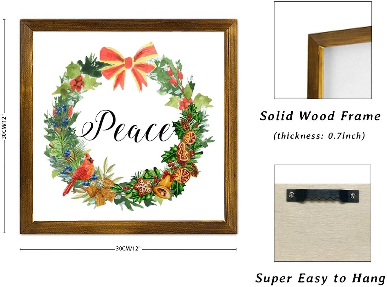 Wood Sign Peace Pine Nut Wreath Framed Wall Art 12x12in