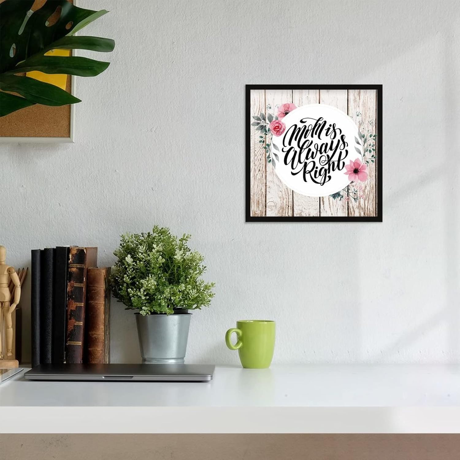 Farmhouse Wall Decor Sign 12x12 Inches Rustic Wood Frame - Black