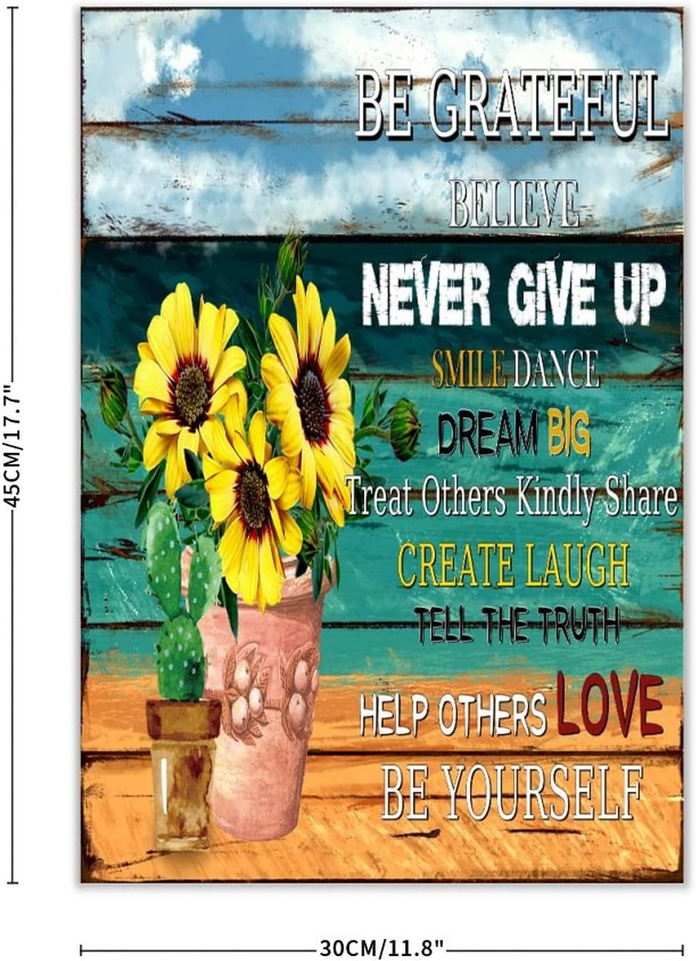 Be Grateful Never Give Up Wall Art Sign 12x18 Inch
