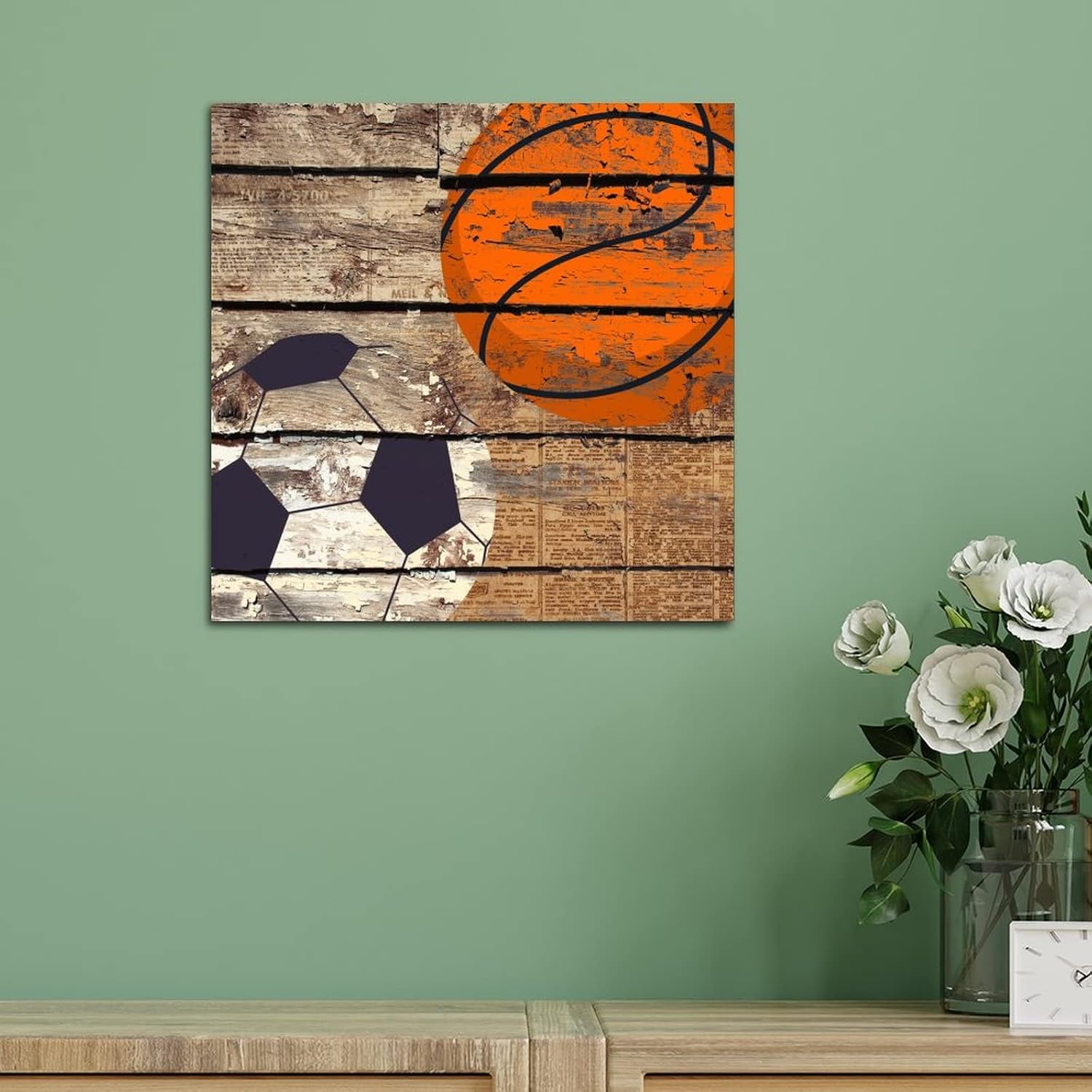 Wooden Basketball Wall Plaque Sport Theme Decor