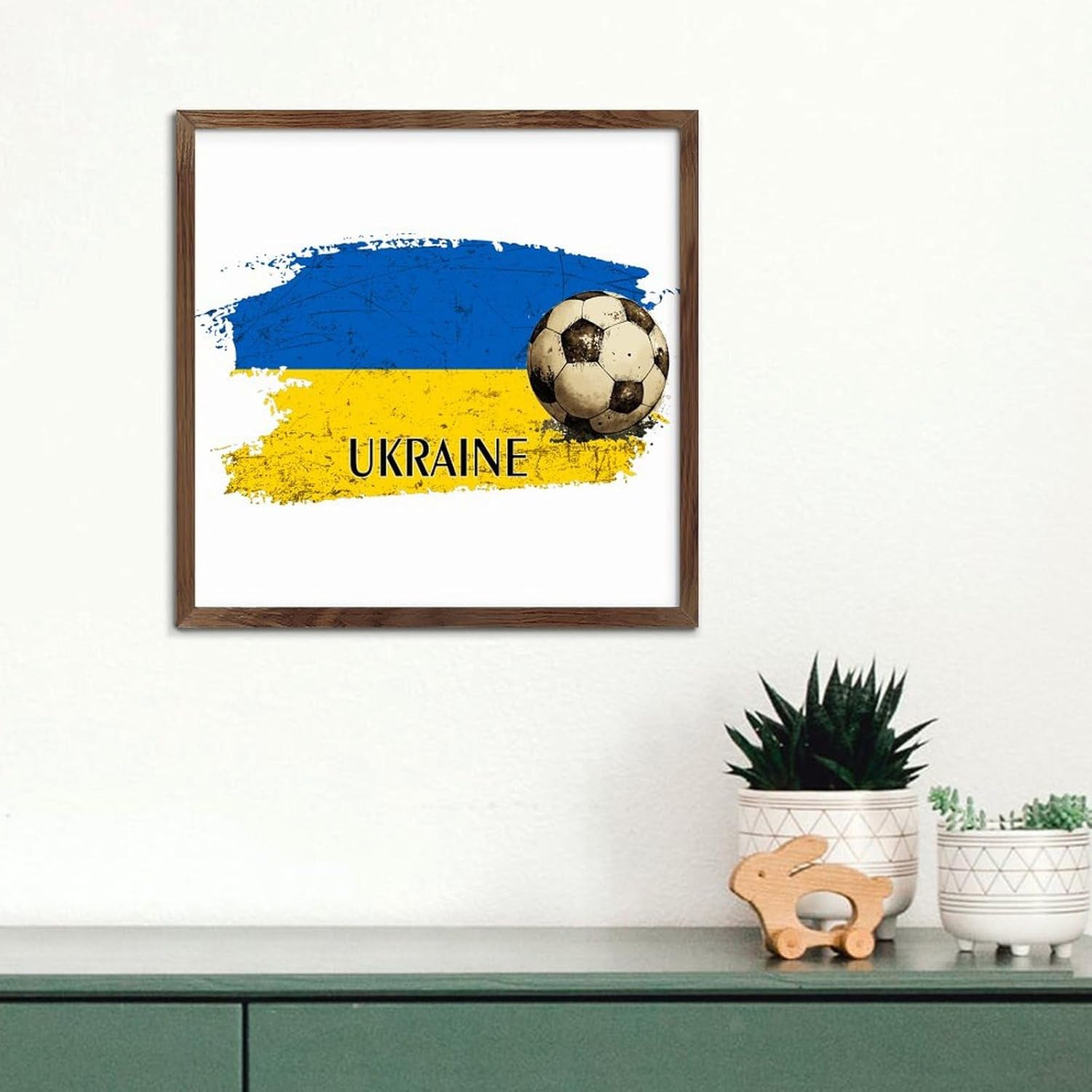 Funny Football Theme Wall Art Sign Ukraine America Flags 7x7