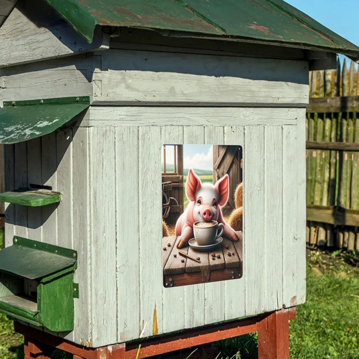 Farmhouse Pig Coffee Time Tin Sign Wall Art Decor