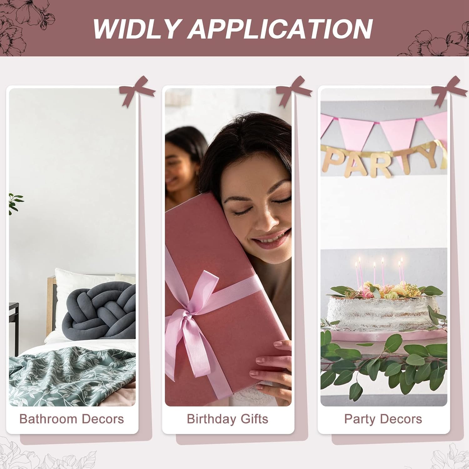Yookeer 3 Pcs Pink Floral Wall Decor Set