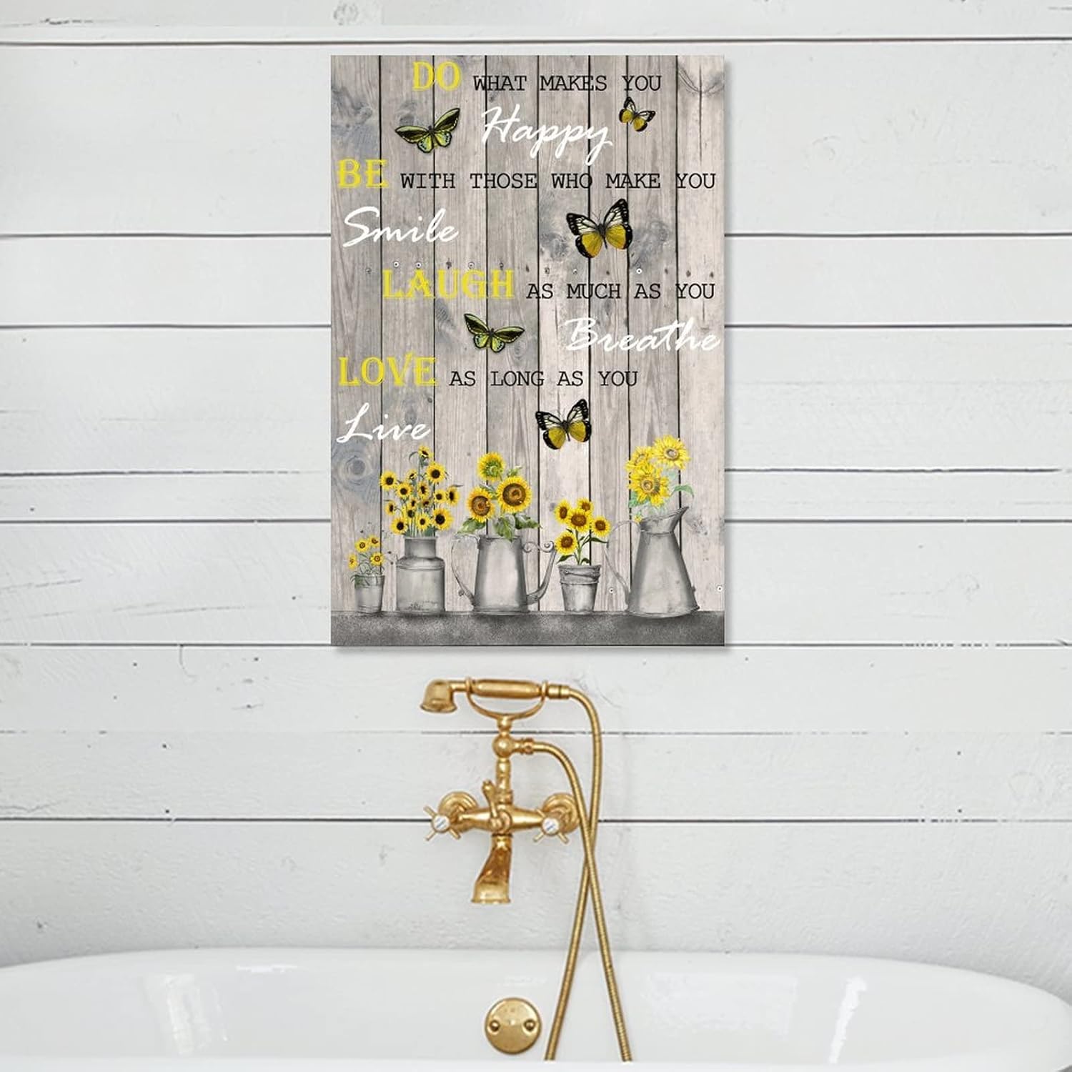 Wood Plaque with Sunflower and Butterfly Design 12x18in