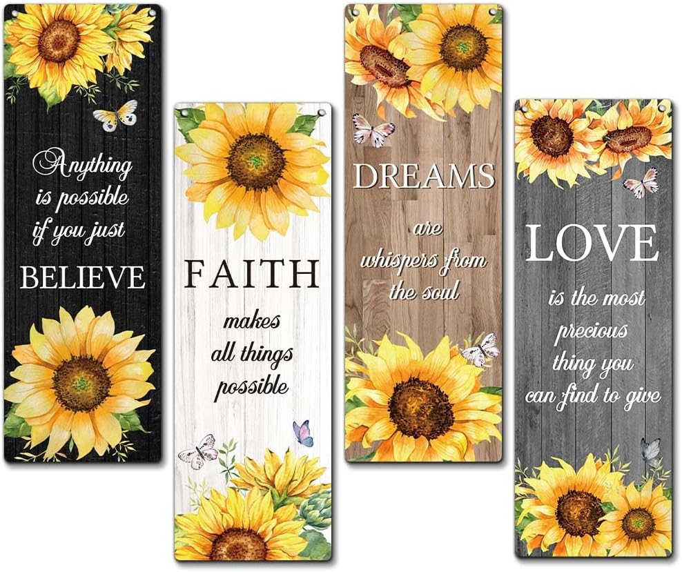 Zmyollo 4 Piece Sunflower Wooden Wall Sign With Rope