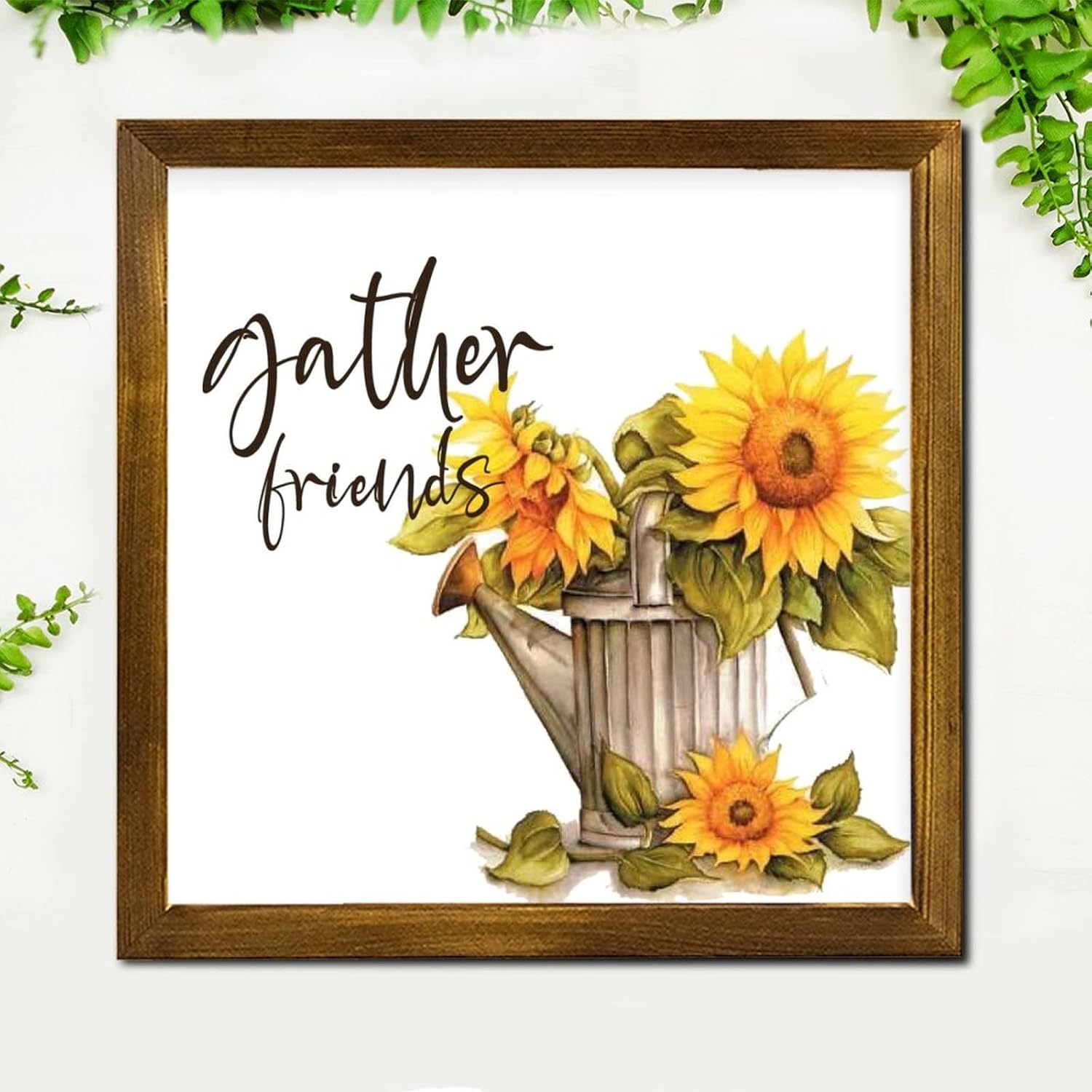 12x12 Inch Rustic Wood Framed Sign with Sunflower Design