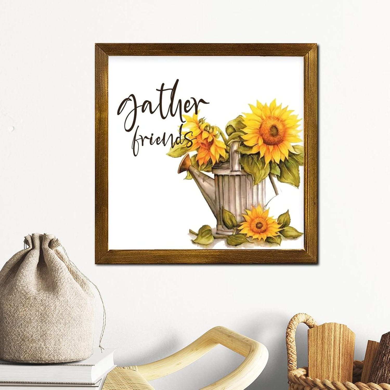 12x12 Inch Rustic Wood Framed Sign with Sunflower Design