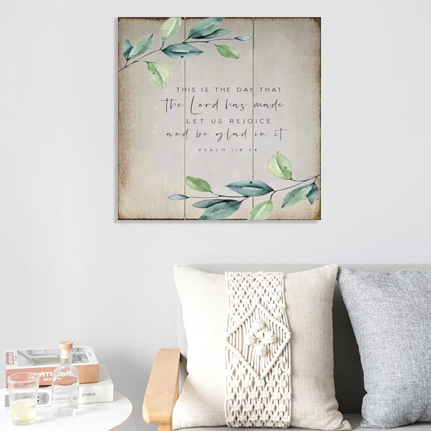 Rustic Wood Bible Verse Sign 16x16inch Modern Farmhouse Wall Decor