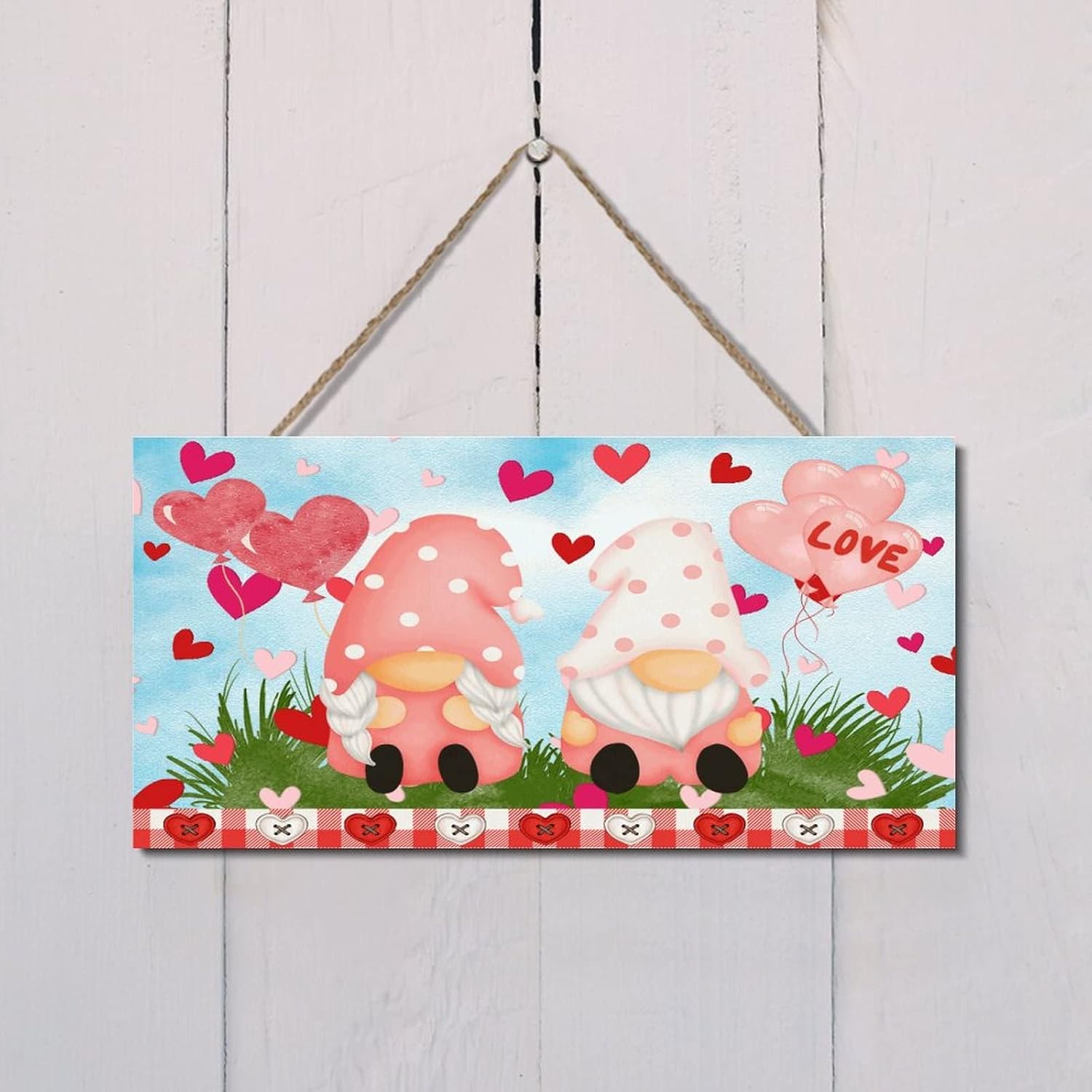 Personalized Love Gnomes Pink Hearts Wall Sign