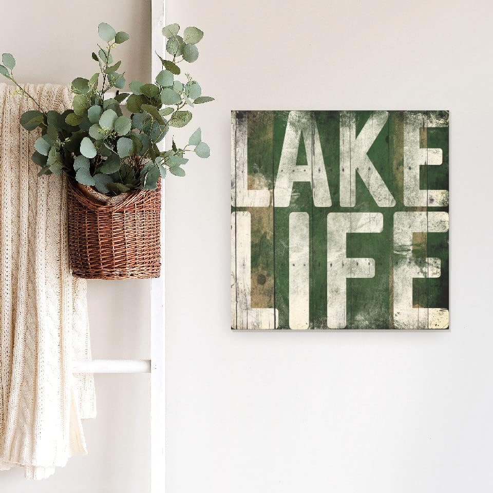 Lake Life Weathered Farmhouse Wood Wall Decor Sign 16x16