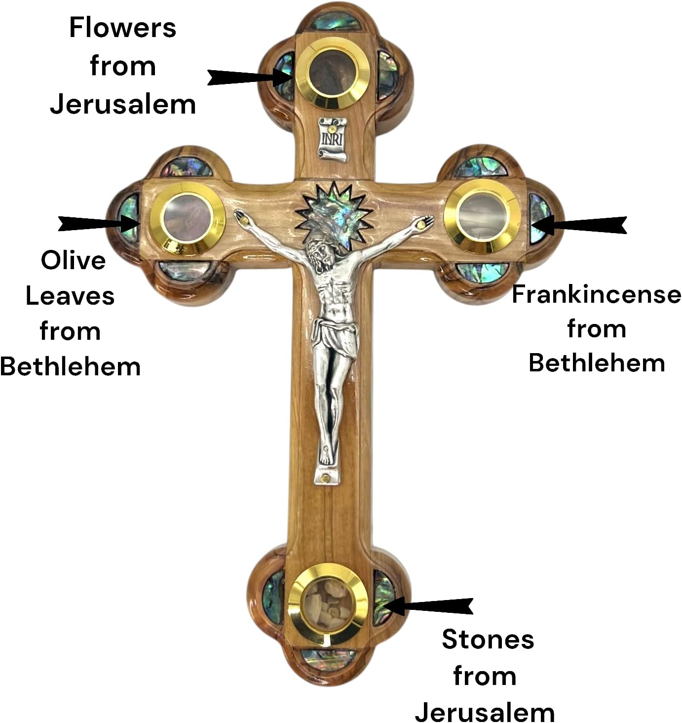 9 Inch Handmade Olive Wood Wall Cross with Relics