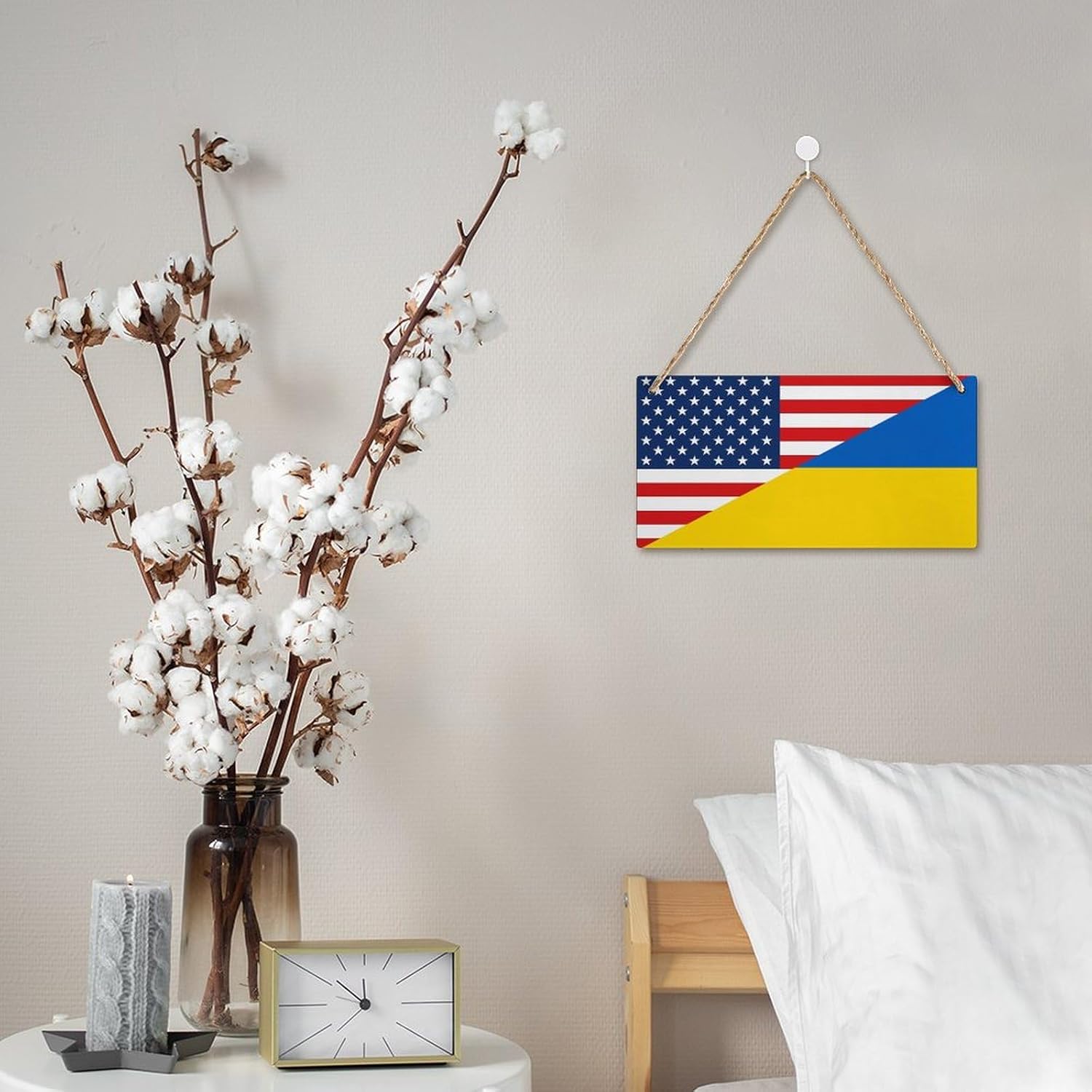 America Flag and Ukraine Flag Wooden Hanging Plate