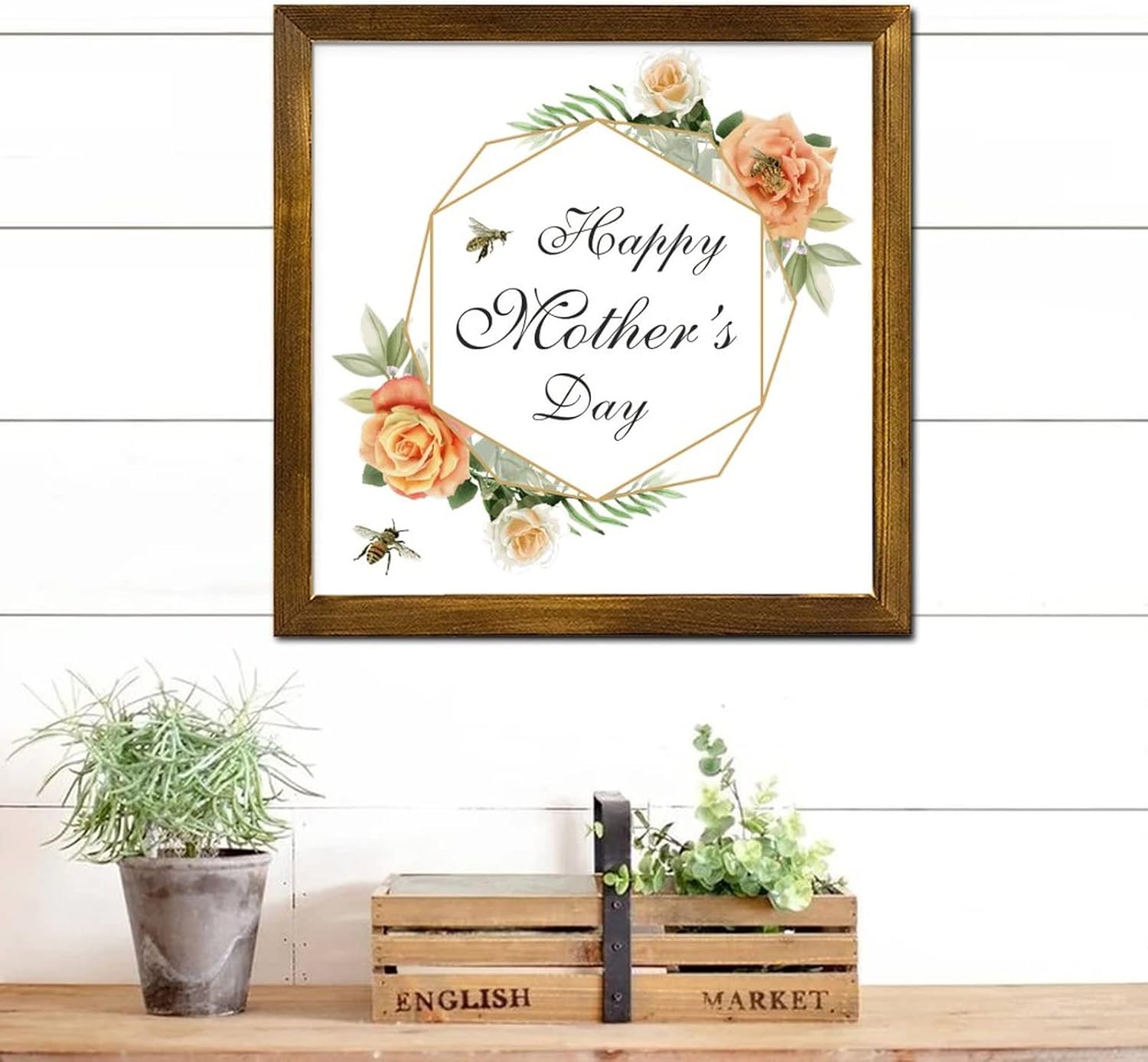 Mothers Day Wood Frame Sign with Floral Wreath 1