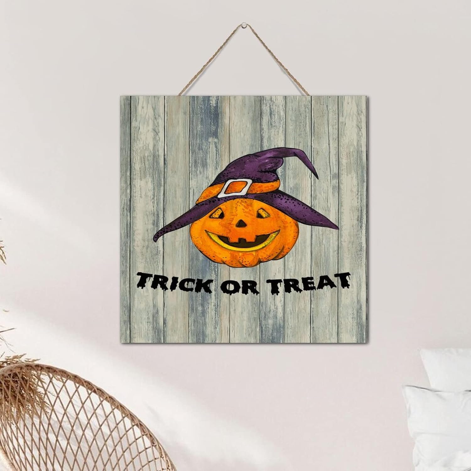Trick Or Treat Halloween Wood Wall Sign 12x12 Inch 1