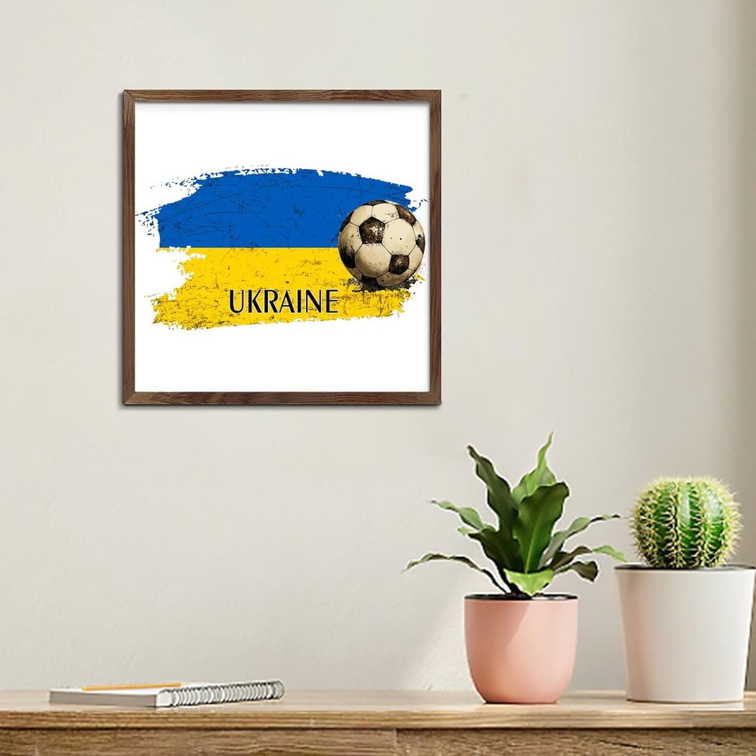 Funny Football Theme Wall Art Sign Ukraine America Flags 7x7