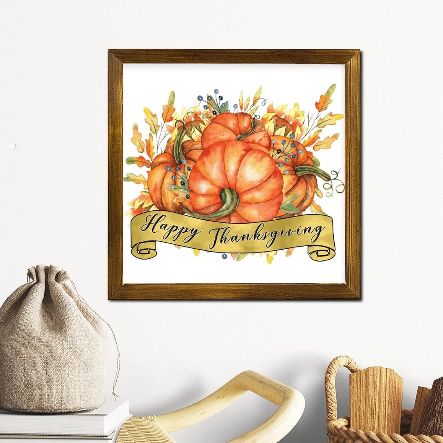 Happy Thanksgiving Framed Wooden Wall Art Sign 12x12