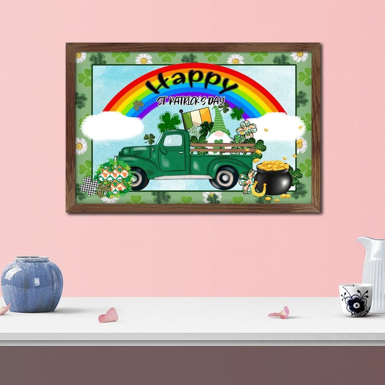 St Patricks Day Green Shamrock Gnomes Wall Decor