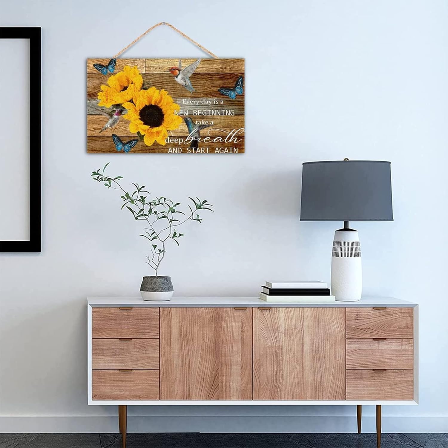 TEANFUN 12x20 Inch Rustic Wood Hummingbird Sign