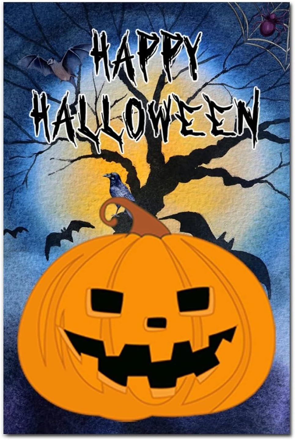 Scary Pumpkin Crow Wood Door Sign 12x8in