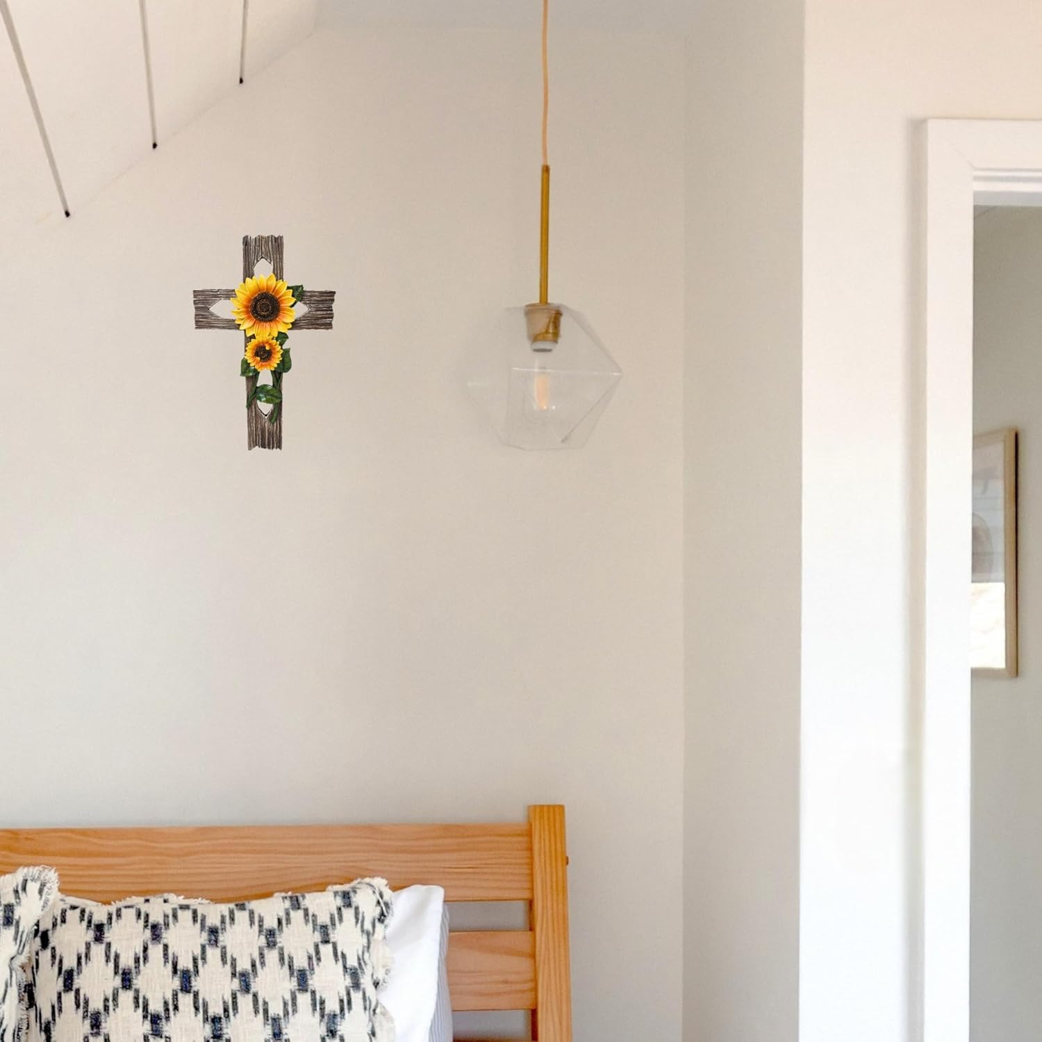 BestGiftEver Rustic Faux Wood Wall Cross with Sunflower Design
