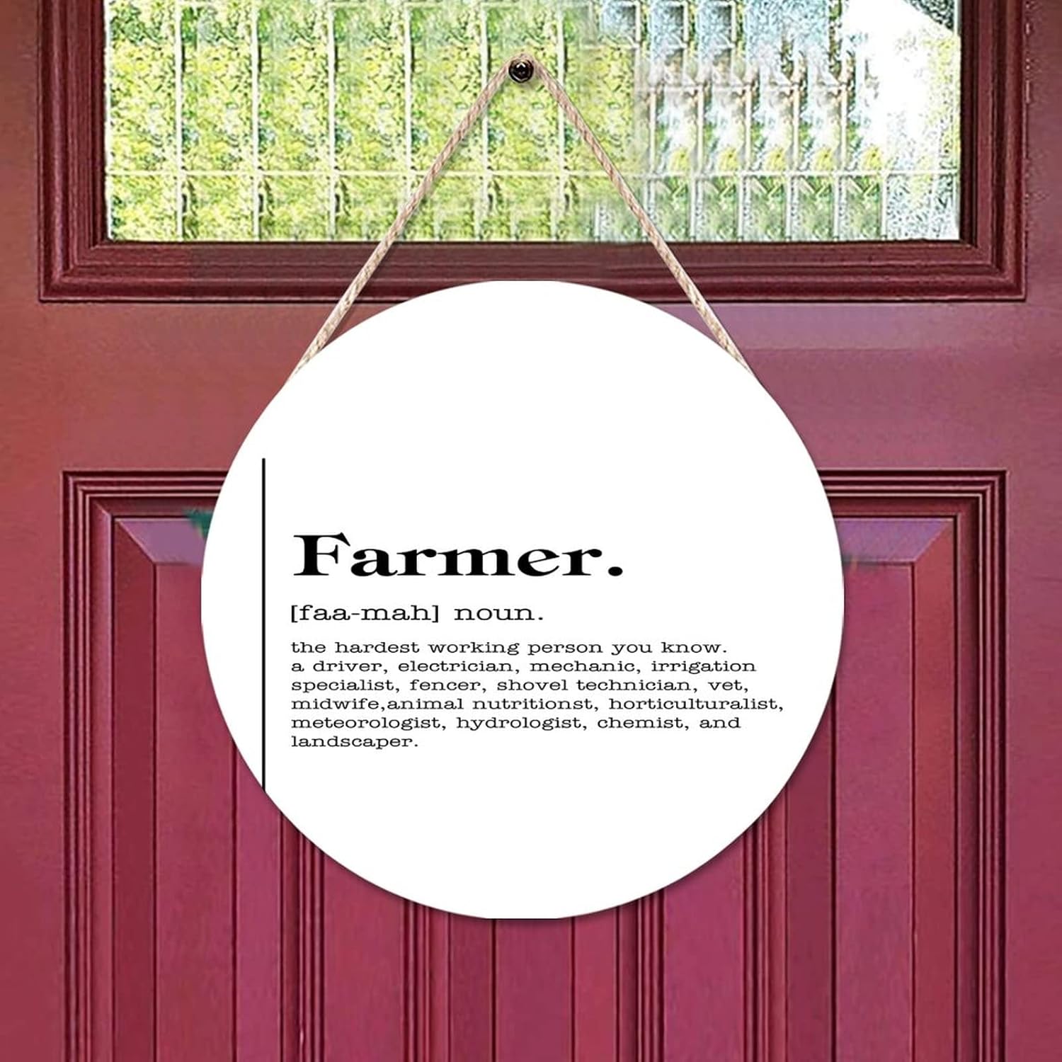 Farmer Definition Round Wooden Door Hanger Wall Decor