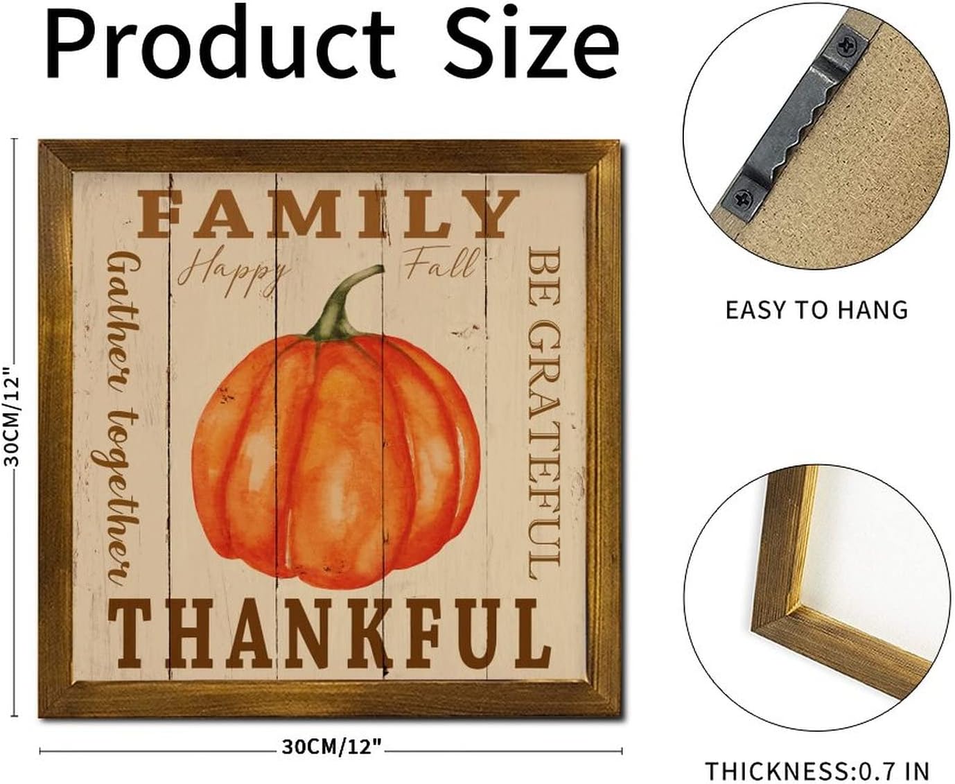 Grateful Family Gather Together Wooden Wall Sign 12x12 inch