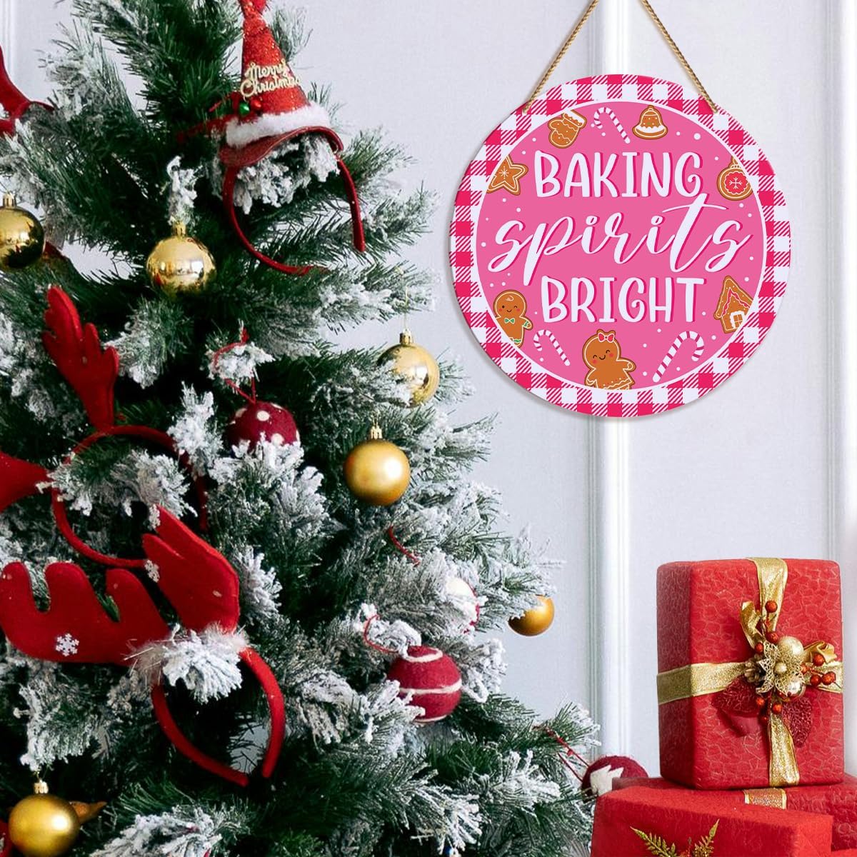 ZODGMED Pink Christmas Bakery Wall Hanging Sign
