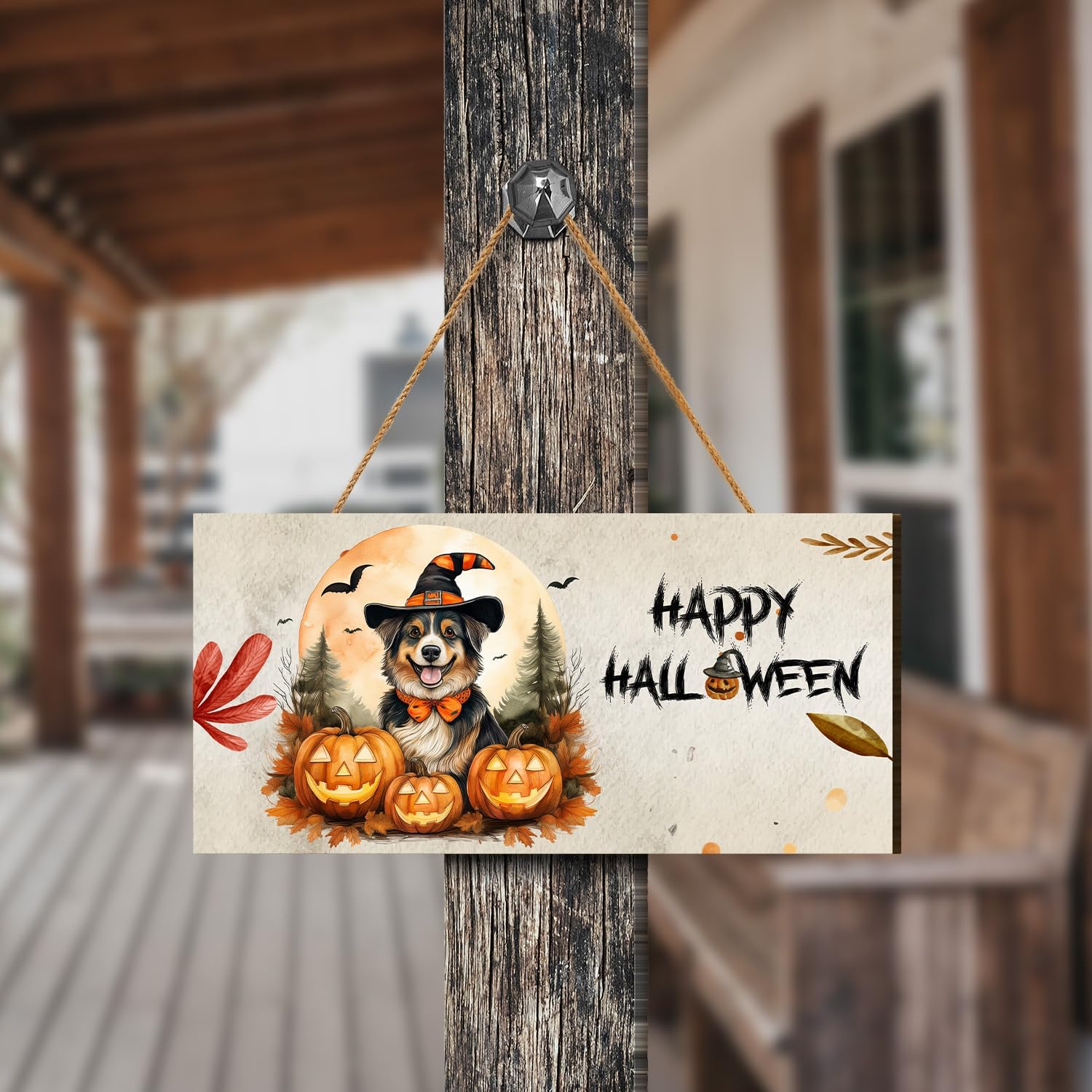 Happy Halloween Miniature American Shepherd Wood Sign Decoration