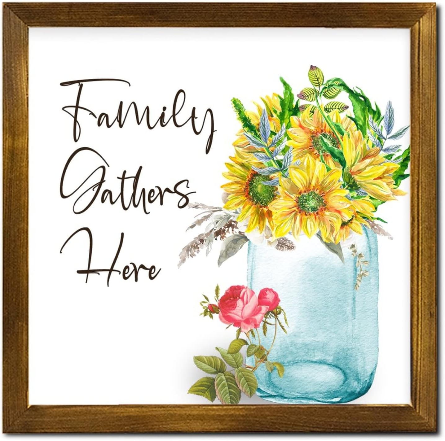 Family Gathers Here Wood Framed Spring Sunflower Wall Decor