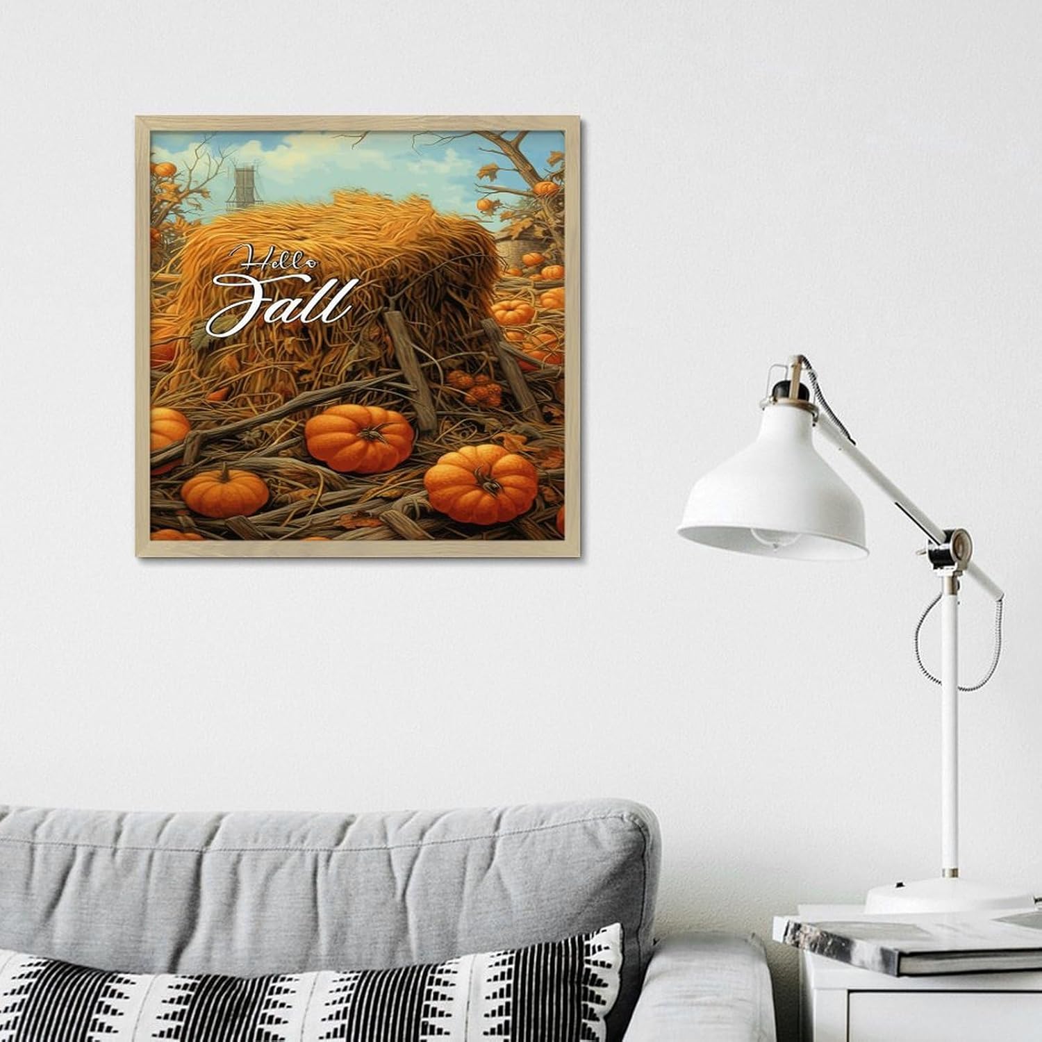 Wood Framed Sign Hello Fall Wall Art Decor 12x12in