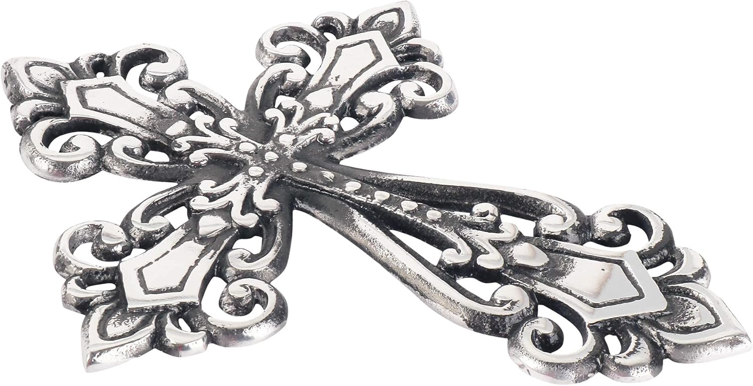 Ardour Antique Silver and Black Wall Cross Home Decor