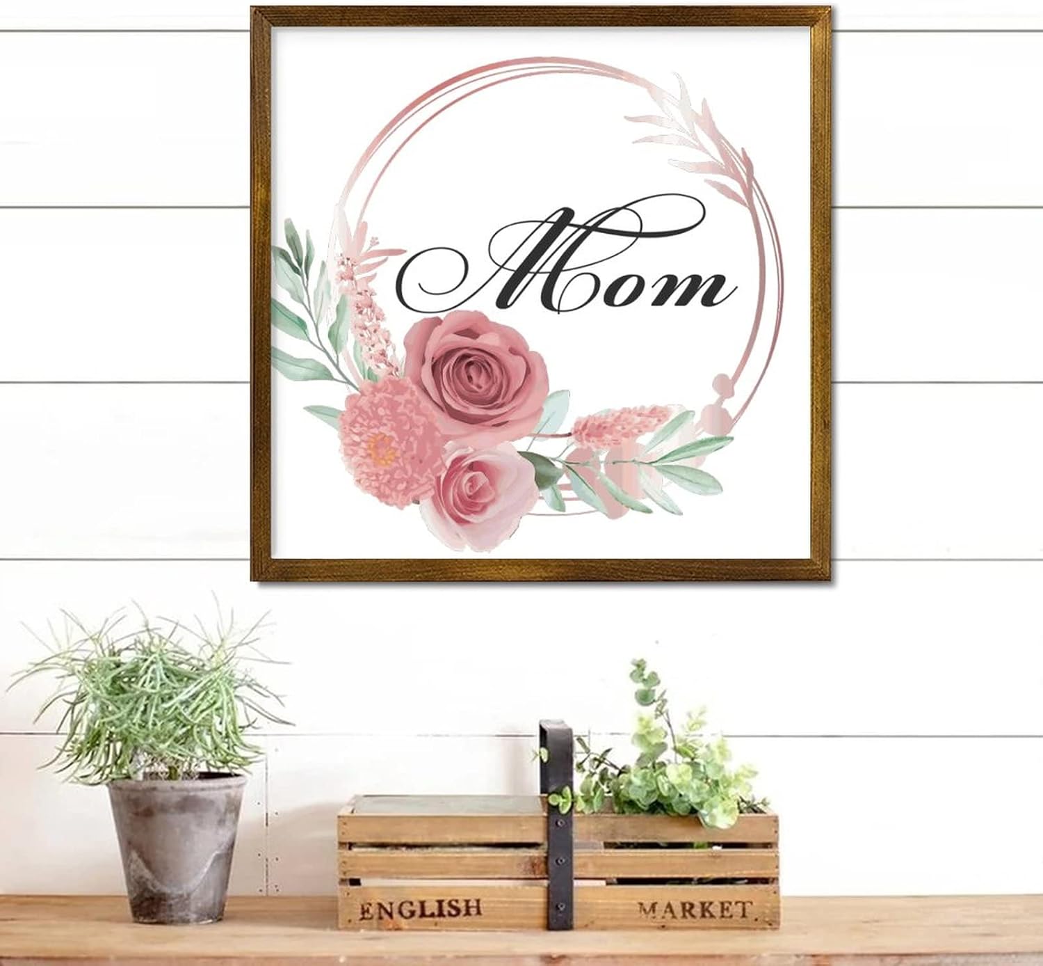 Mothers Day Wood Frame Sign with Floral Wreath