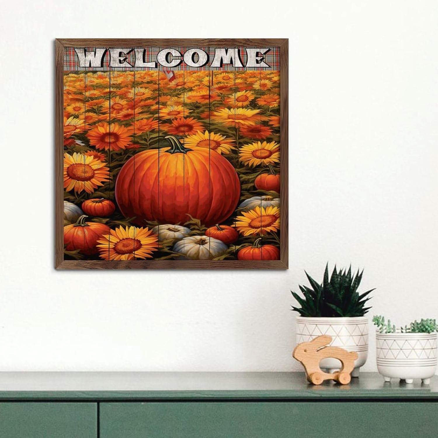 Distressed Wood Framed Welcome Sign Autumn Harvest Decor