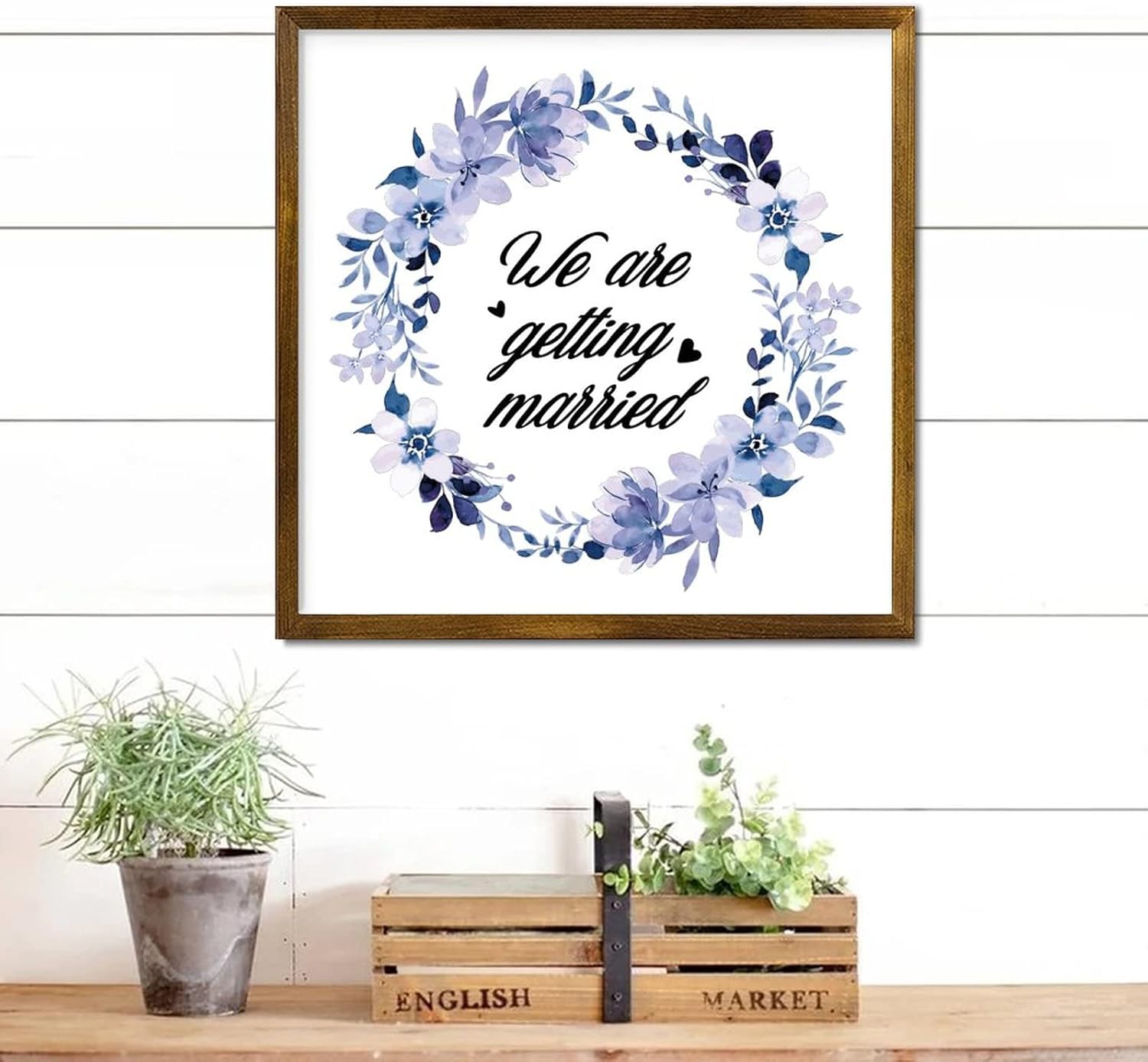 Farmhouse Rustic Wood Frame Wedding Sign Decor 12x12 Inch