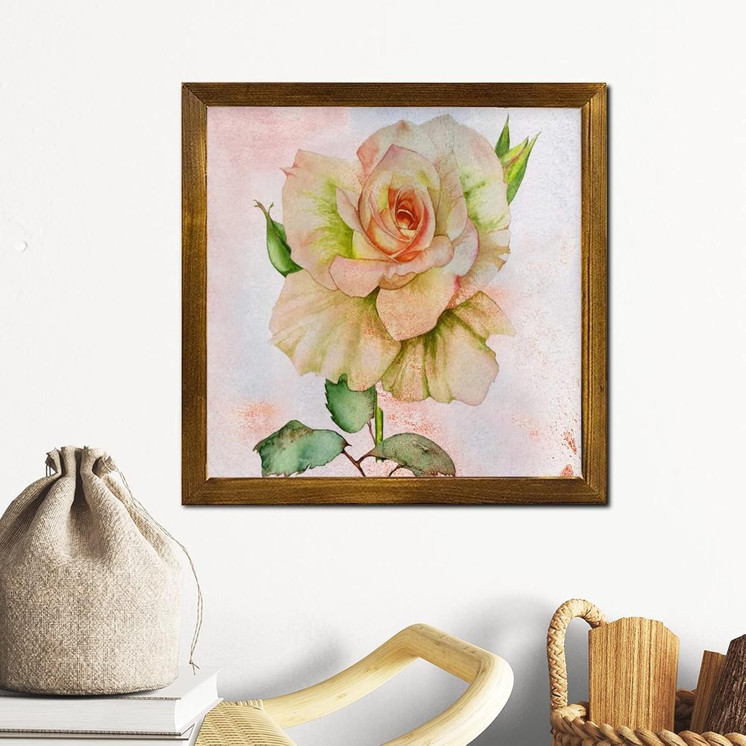 Retro Orange Hibiscus Flower Framed Wooden Sign