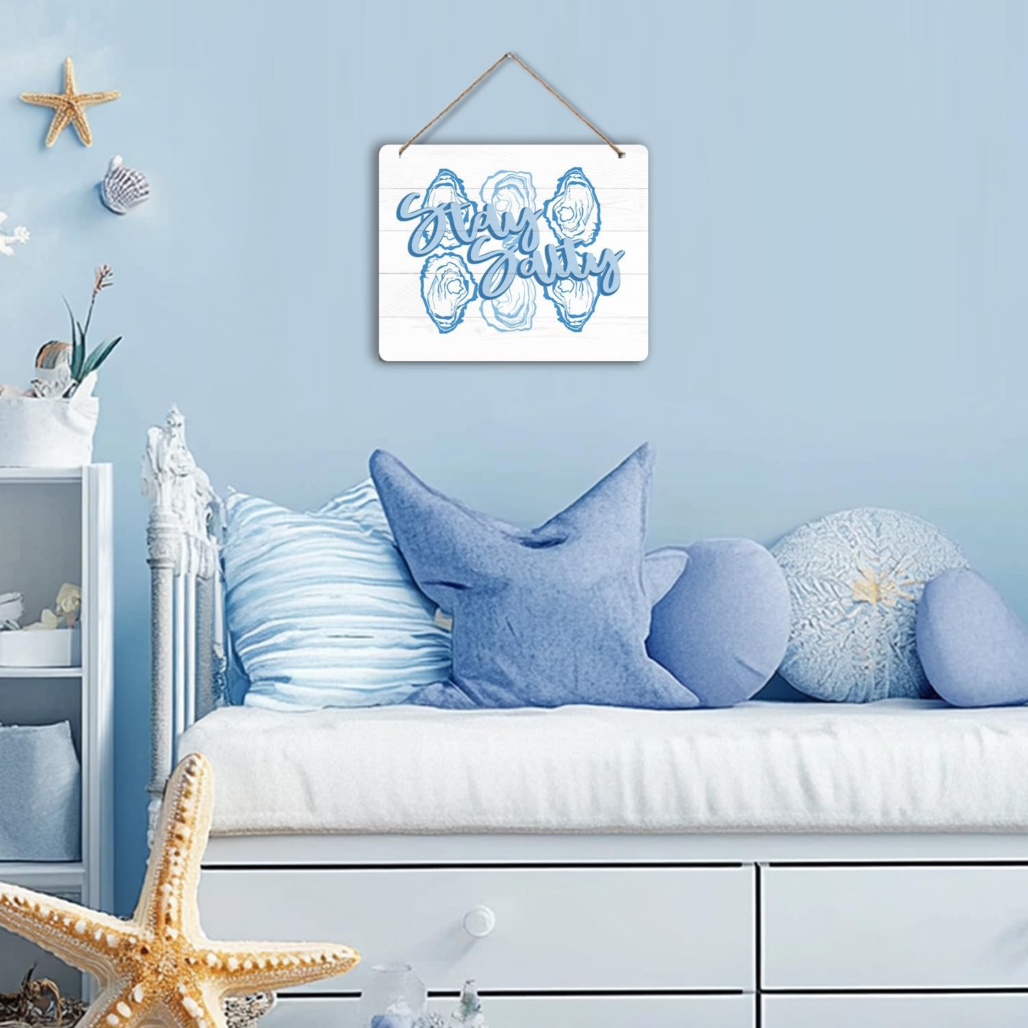 Udinaz Blue Coastal Beach Oyster Wall Hanging Sign