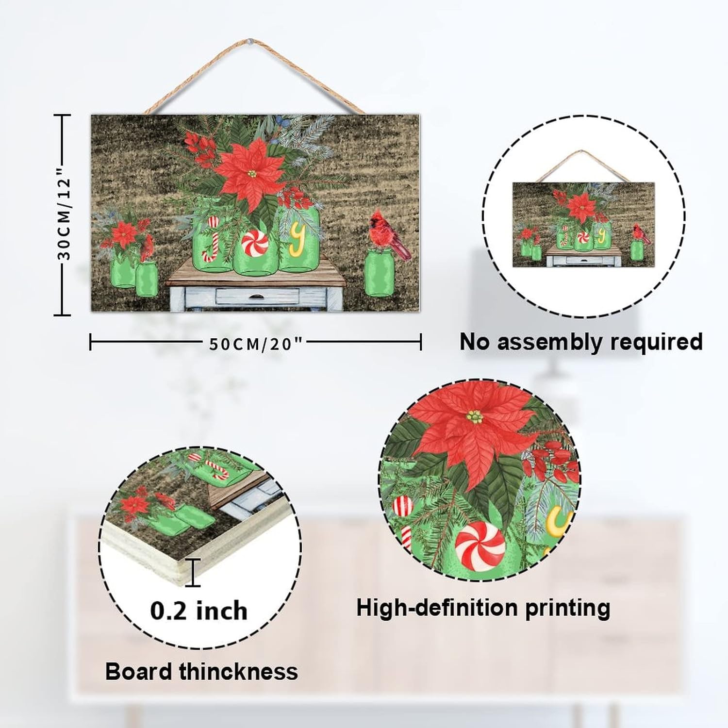 TEANFUN Christmas Wall Pediment Sign 12x20 Inch 1