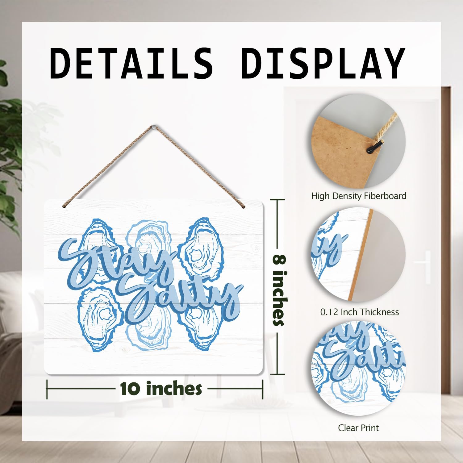 Udinaz Blue Coastal Beach Oyster Wall Hanging Sign