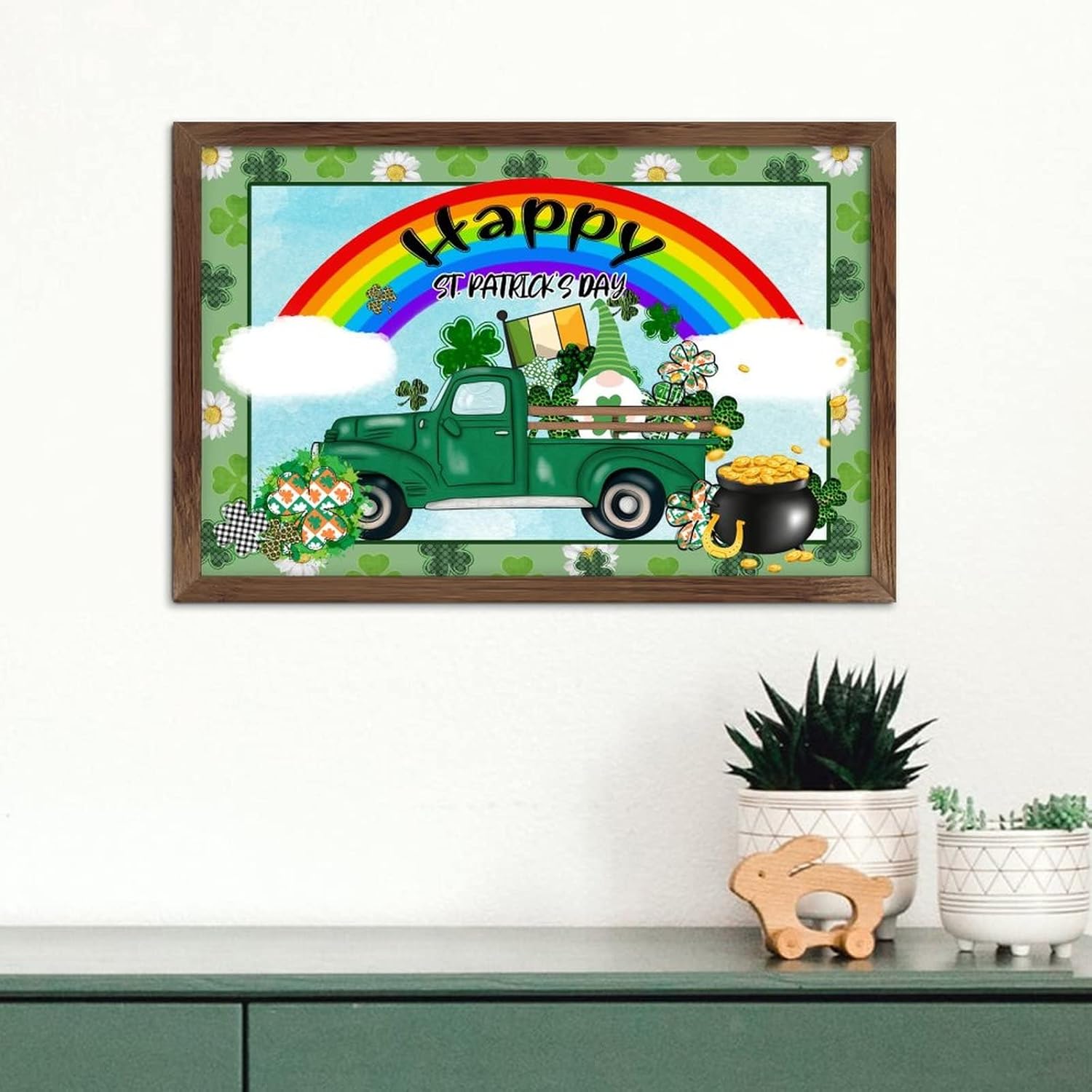 St Patricks Day Green Shamrock Gnomes Wall Decor