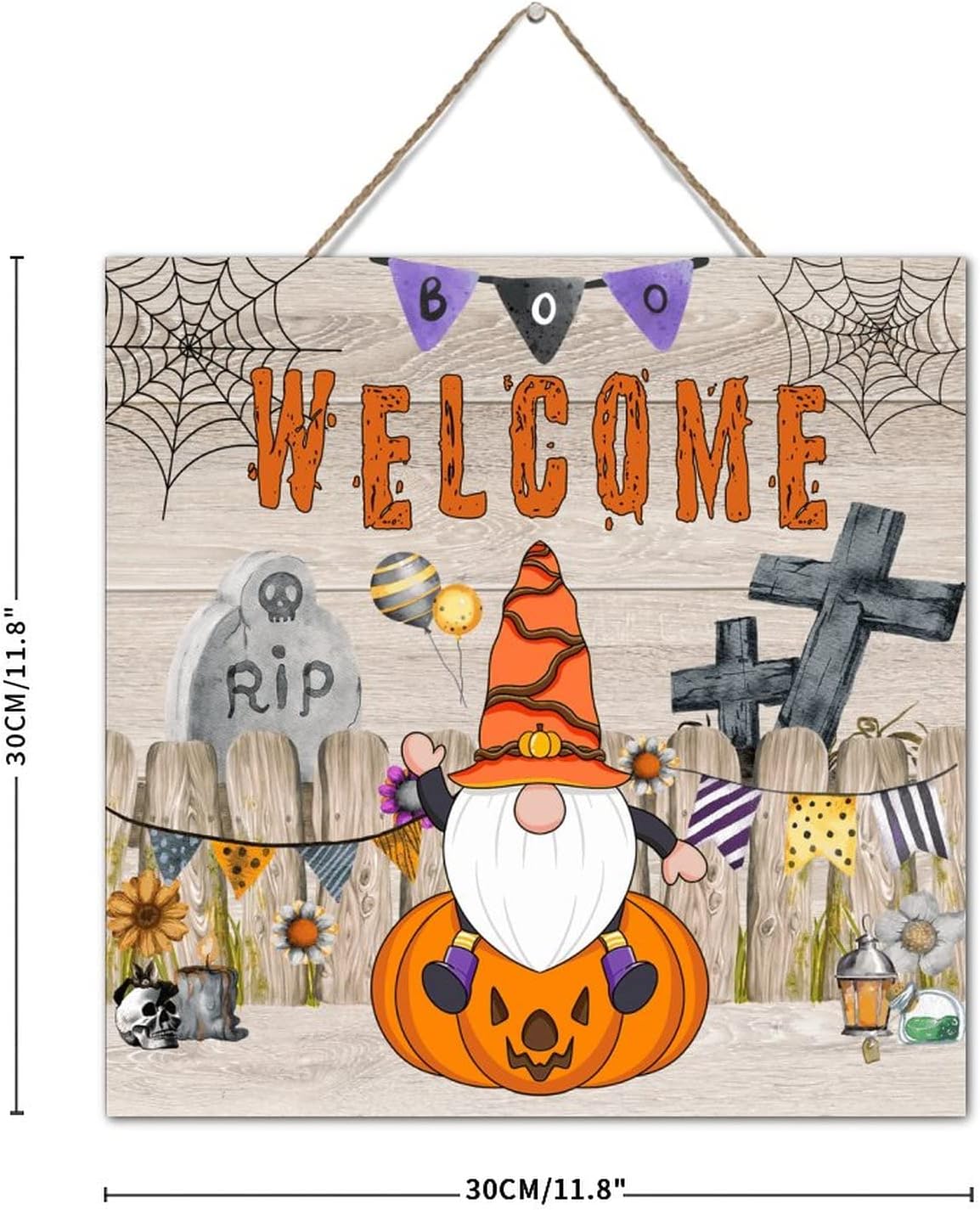 Autravelco Halloween Spooky Boo Wall Sign 12x12 Inch Wood Plaque with Sayings