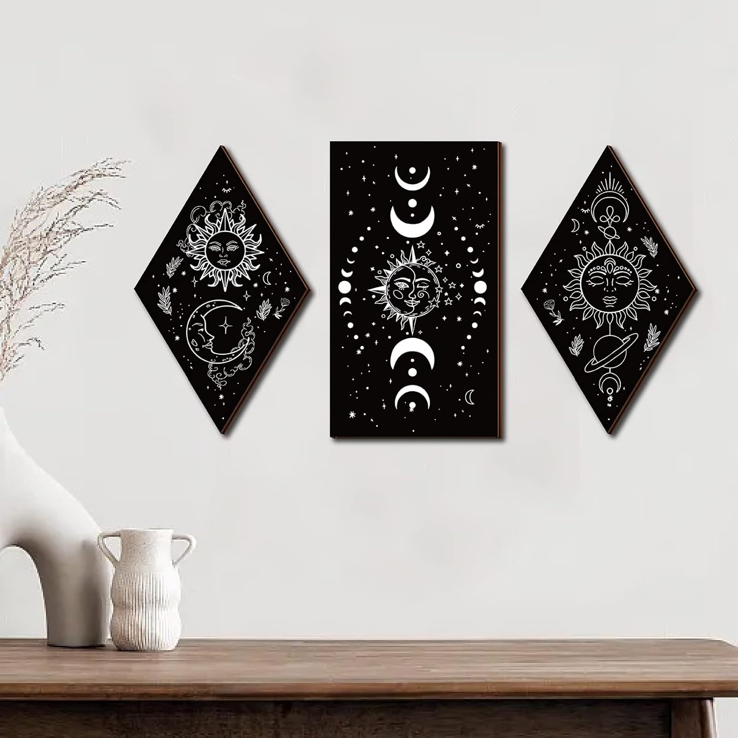 3Pcs Rustic Boho Wall Decor Moon Phases Art